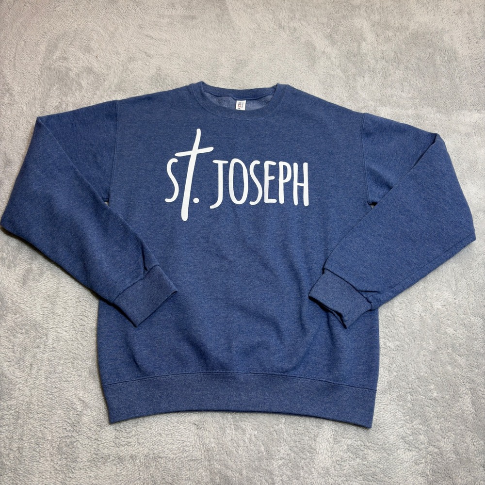 Jerzees St. Joseph Sweatshirt Womens Small Blue NuBlend Pullover Cross Graphic